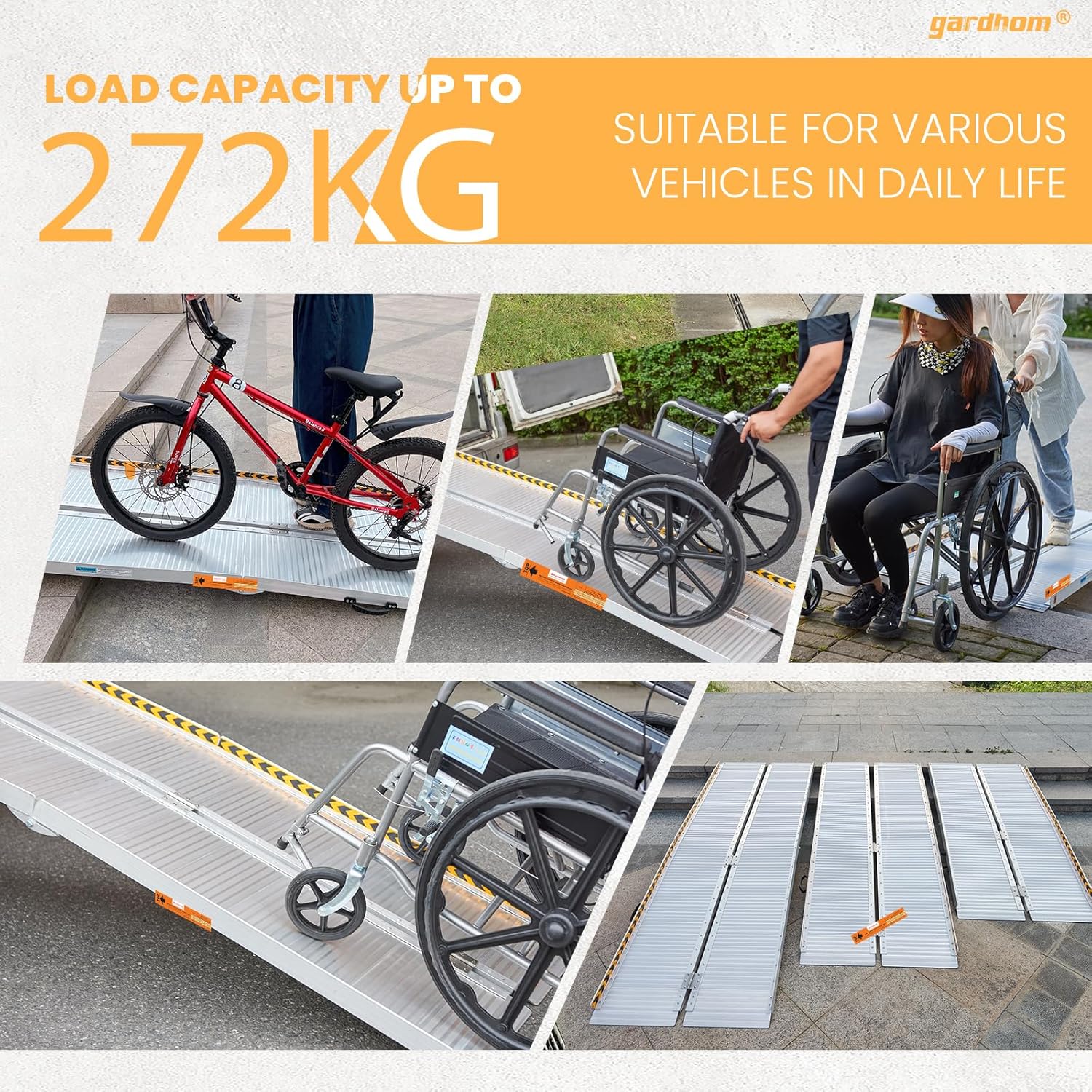 Gardhom 4FT Aluminum Wheelchair Ramp, 363KG Capacity, Folding for Easy Storage