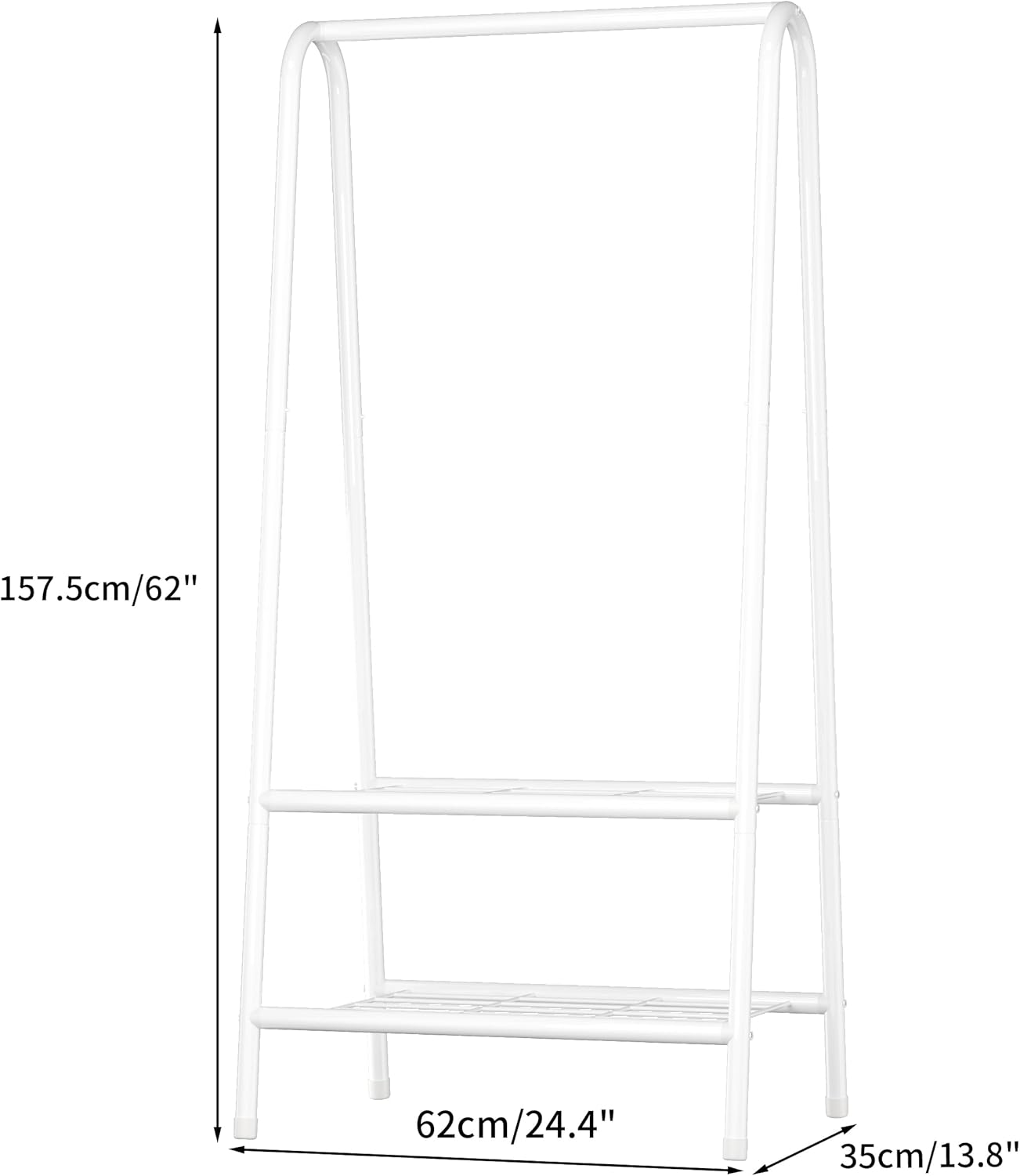 Metal Clothes Rail with 2 Shelves 62 Inch Sturdy Steel Pipe Storage Rack Joiscope
