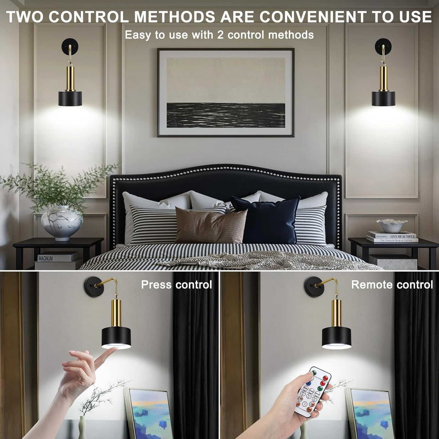 Lightsjoy 2 Pack Rechargeable RGB Wall Lights with Remote, Dimmable