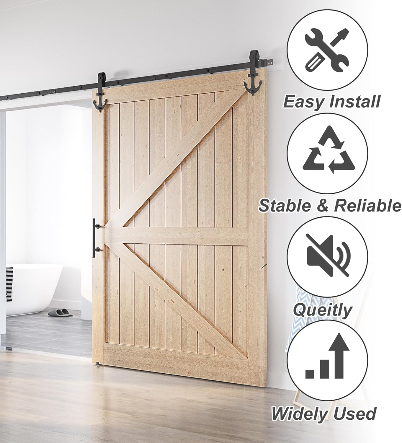 Sliding Barn Door Kit 11FT Heavy Duty Anchor Shaped Black Steel Track SANKEYTEW