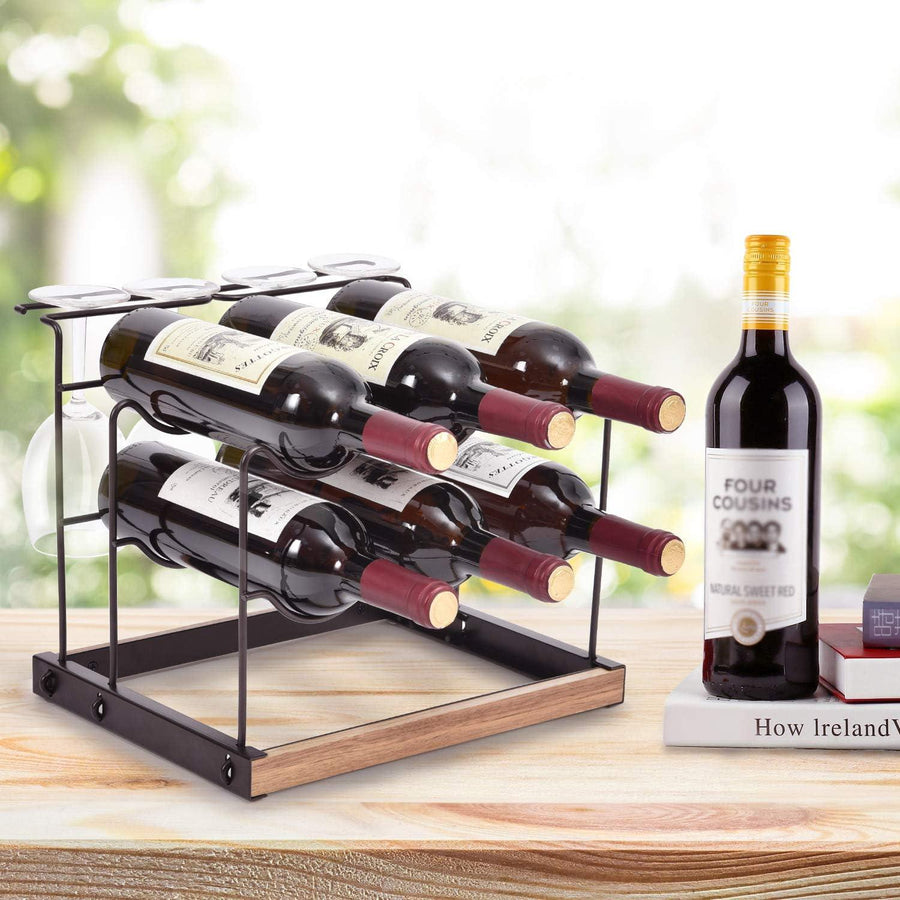 KINGRACK 2-Tier Wine Rack Holds 6 Bottles & 4 Wine Glasses, Wine Display - Massive Discounts