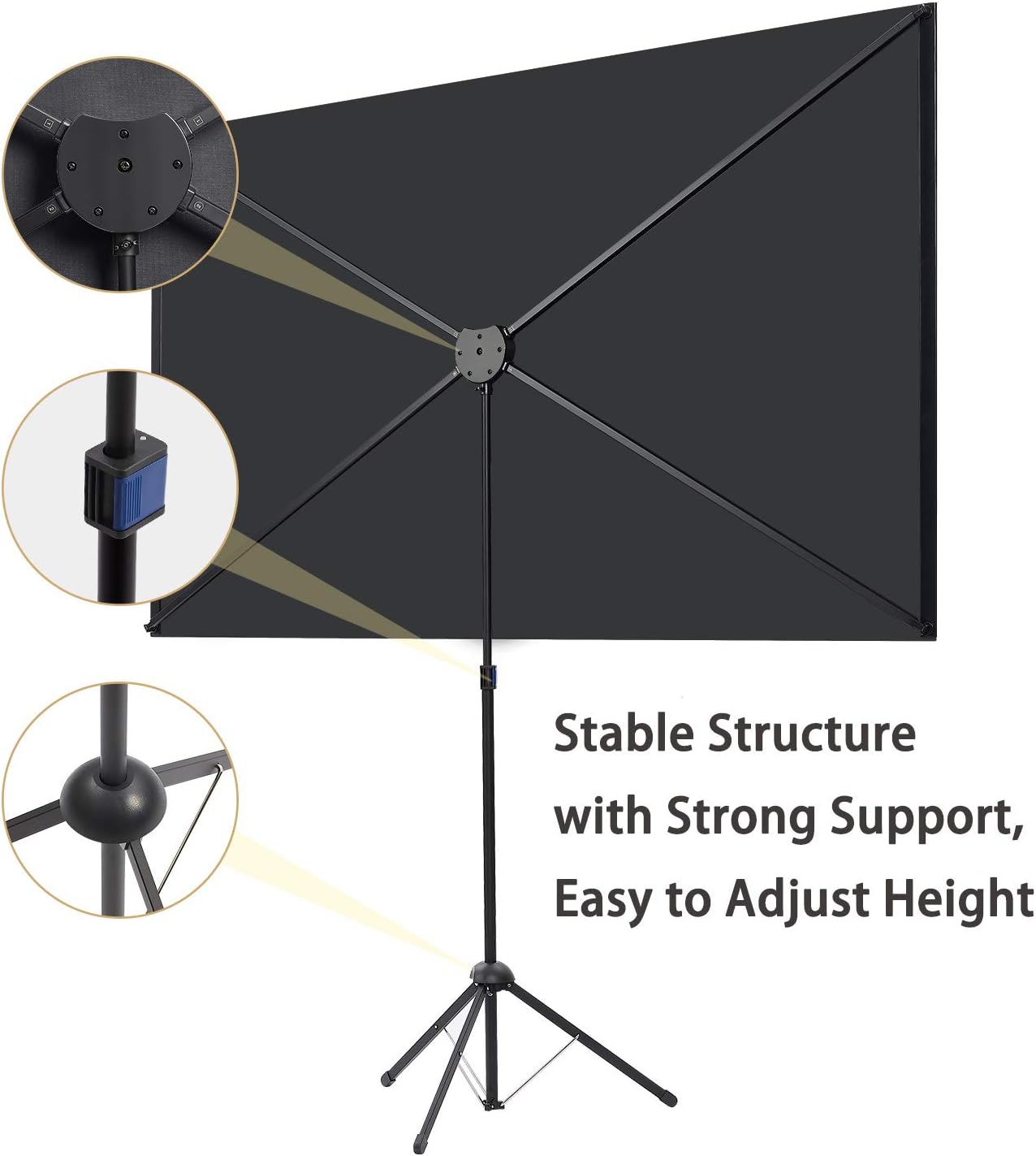 80'' Projector Screen with Stand 16:9 Portable Easy Setup for Home & Outdoor Use