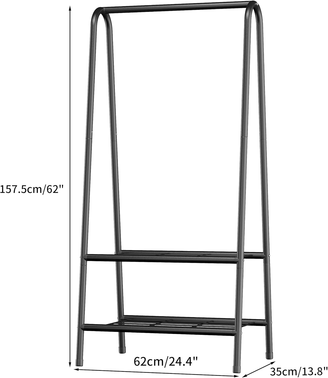 JOISCOPE Metal Clothes Rail with 2 Shelves, 62 Inch Sturdy Steel Pipe, Black