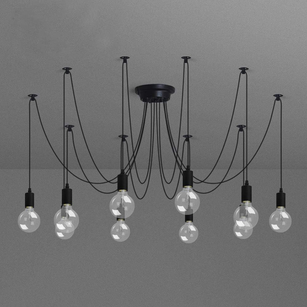 Modern chandelier with multiple light bulbs on a gray background