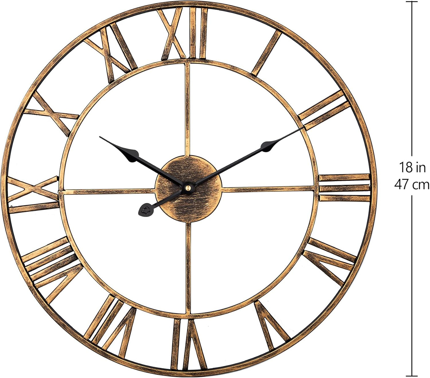 Silent Wall Clock Vintage Metal Skeleton Roman Numerals Farmhouse ARVINKEY