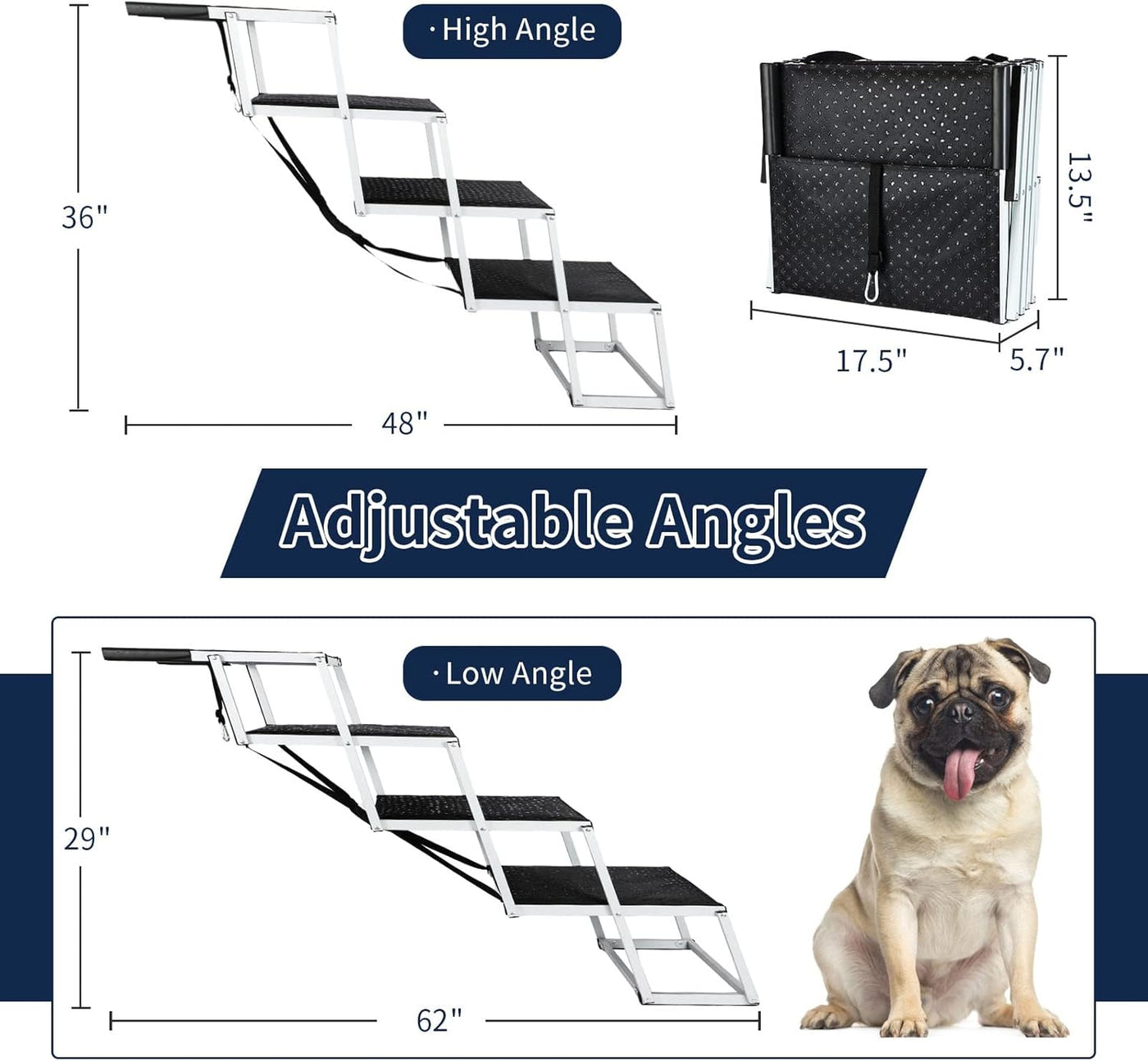 Extra Wide Foldable Dog Car 4 Steps, Non-Slip Ramp for Large Dogs up to 250lbs