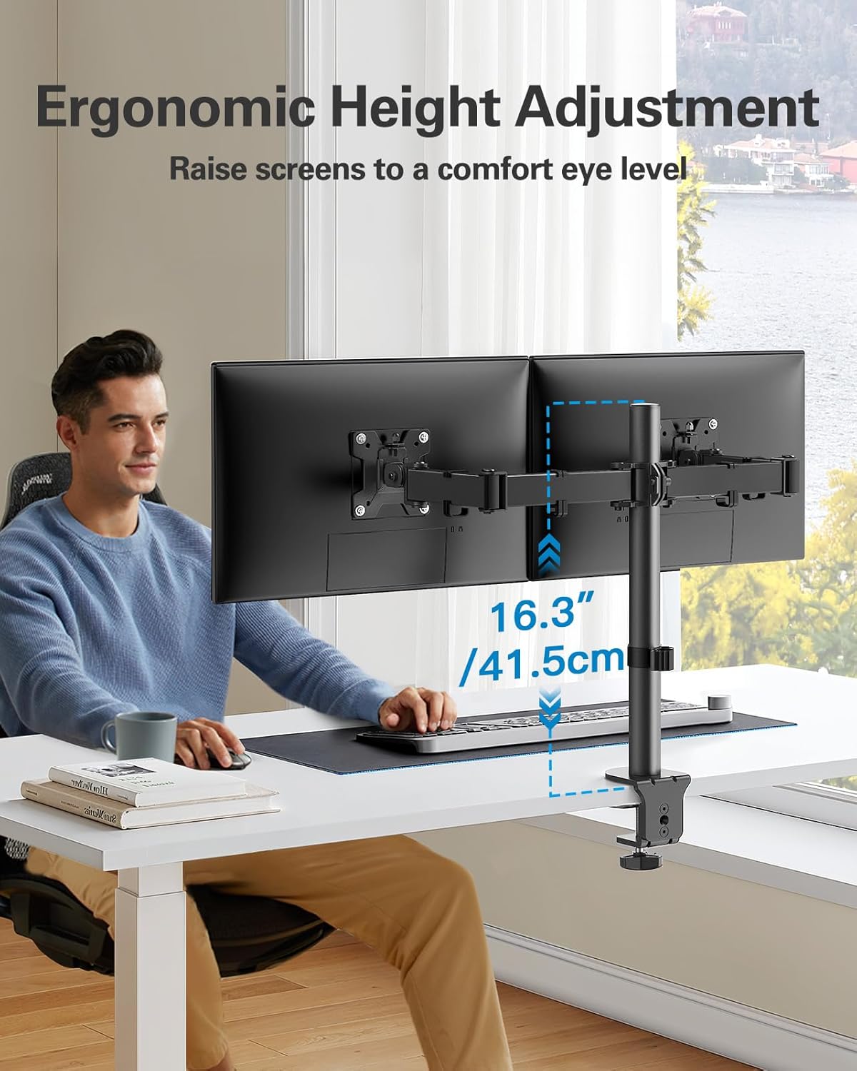 HUANUO Dual Monitor Stand 14–32", Desk Mount Arm, VESA 75/100