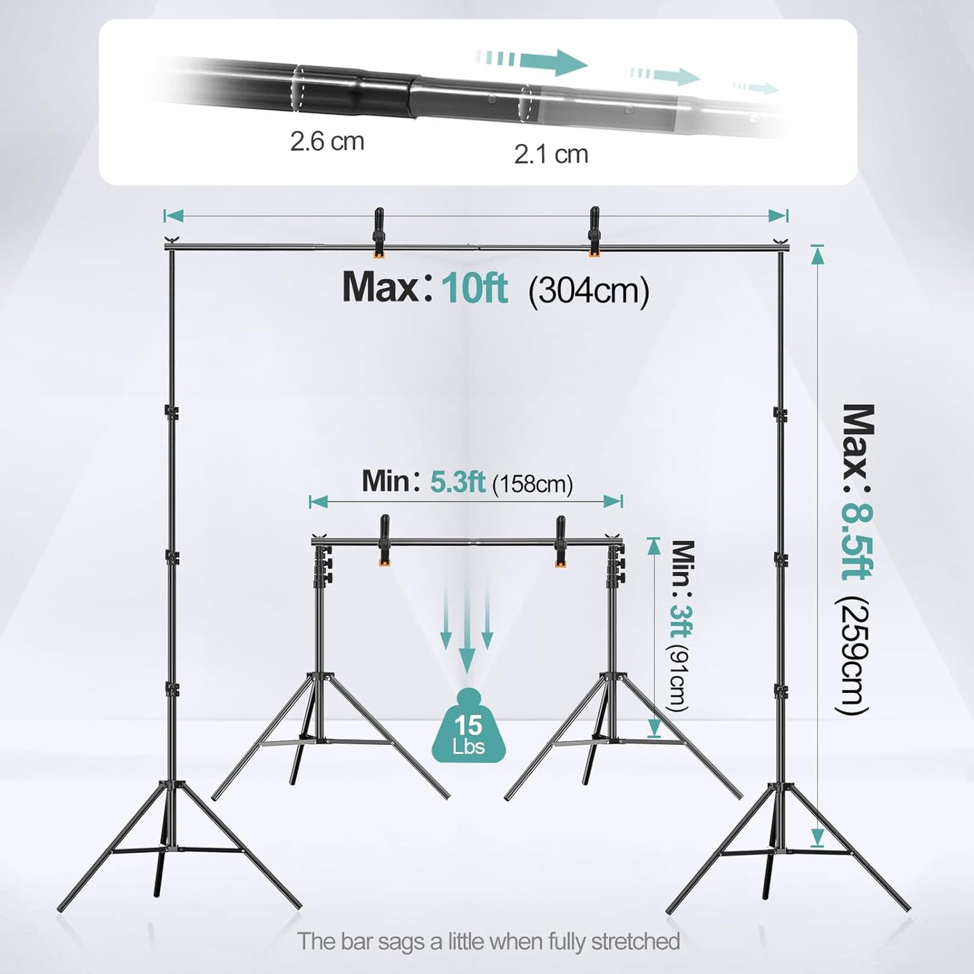 EMART 2.6x3m Backdrop Stand Kit – Adjustable Photo/Video Background Support