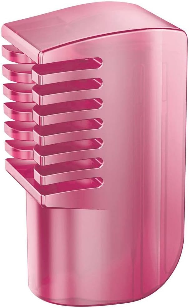 Pink hair dryer with multiple nozzles on a white background