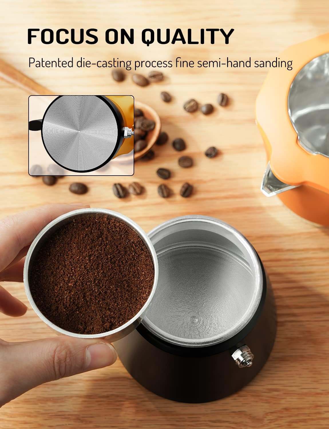 Stovetop Coffee Maker Italian Espresso Moka Pot Transparent Lid Orange TWOMEOW