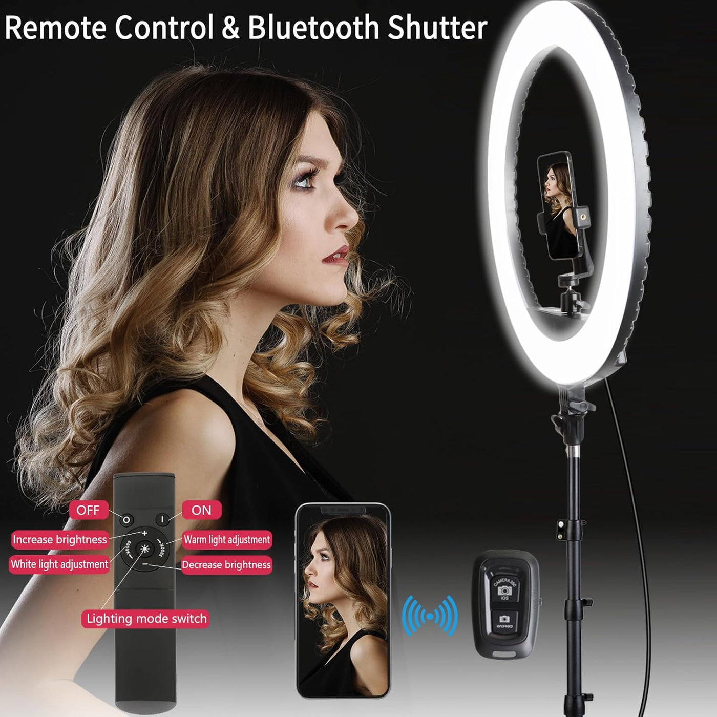 21'' LED Ring Light with Tripod, Remote for Photography Video Makeup and TikTok