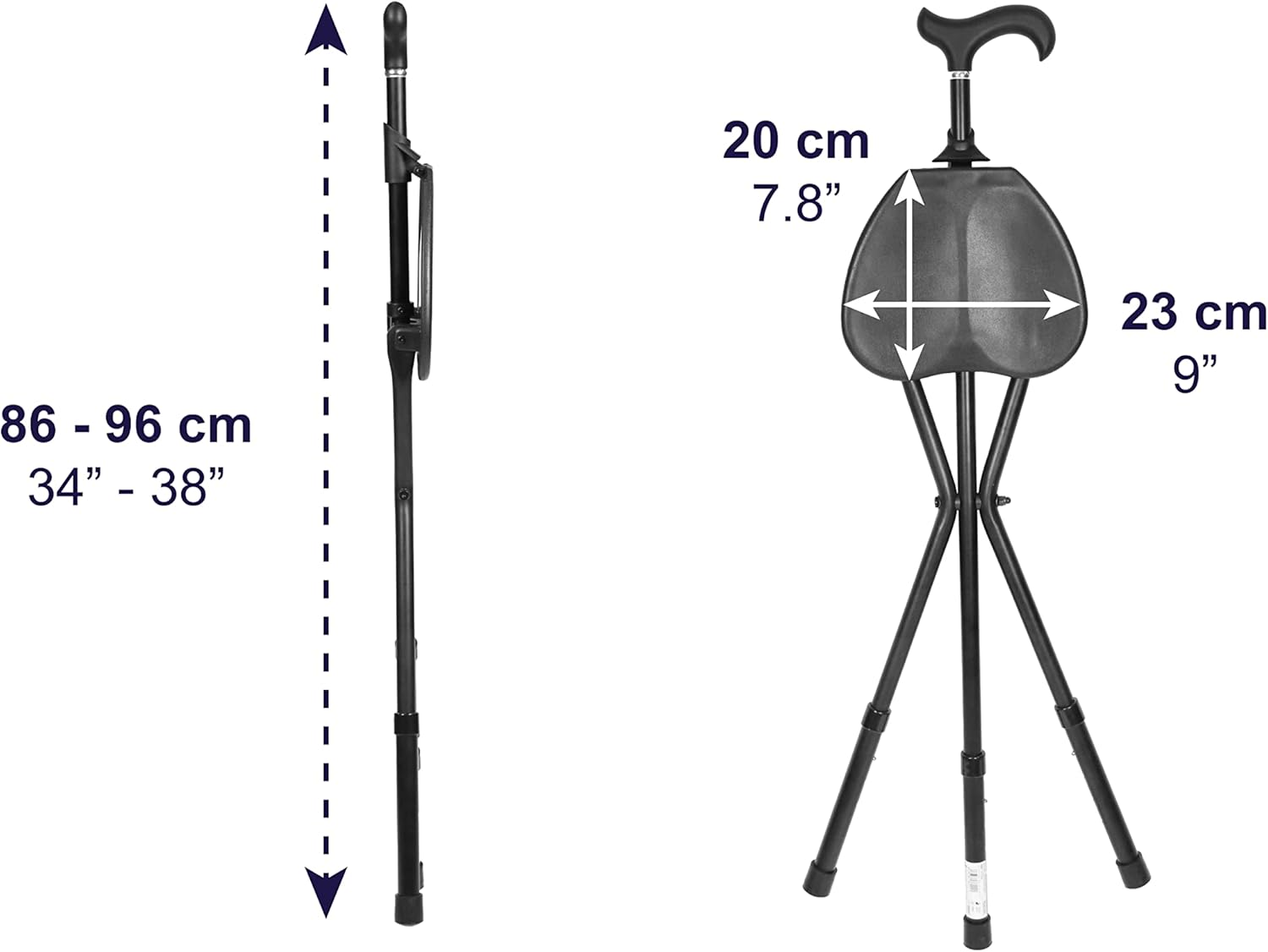 KMINA PRO Walking Stick Chair, Adjustable Handle & Seat, 3-Leg Aluminum Cane