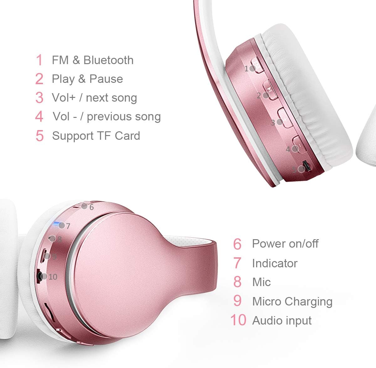 Bluetooth 5.3 Wireless Headphones Over Ear Foldable Stereo Mic LOBKIN