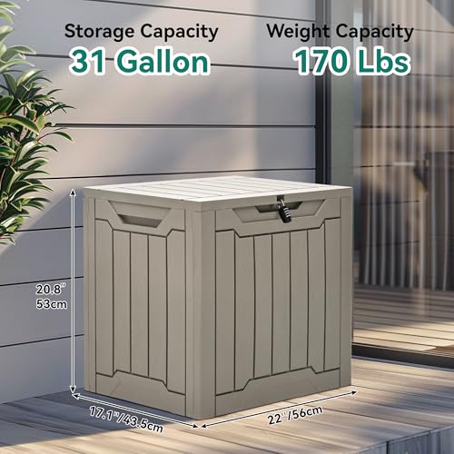 Outdoor Storage Box 31 Gallon Resin Patio Lockable Light Brown YITAHOME