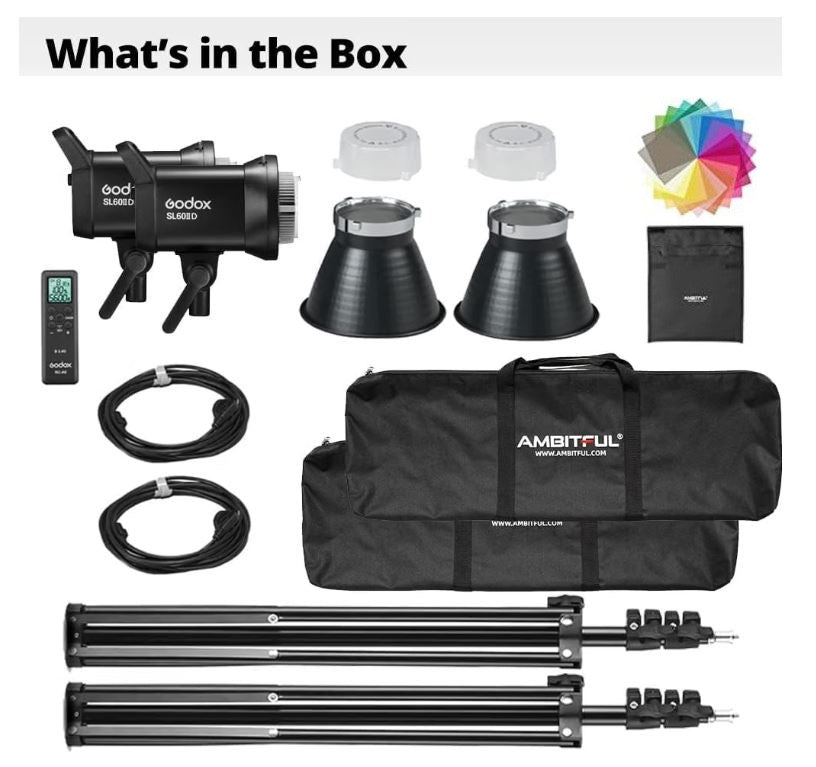 LED Video Light Kit 2 Pack Softbox Stands Remote Studio Godox SL60II-D Lighting