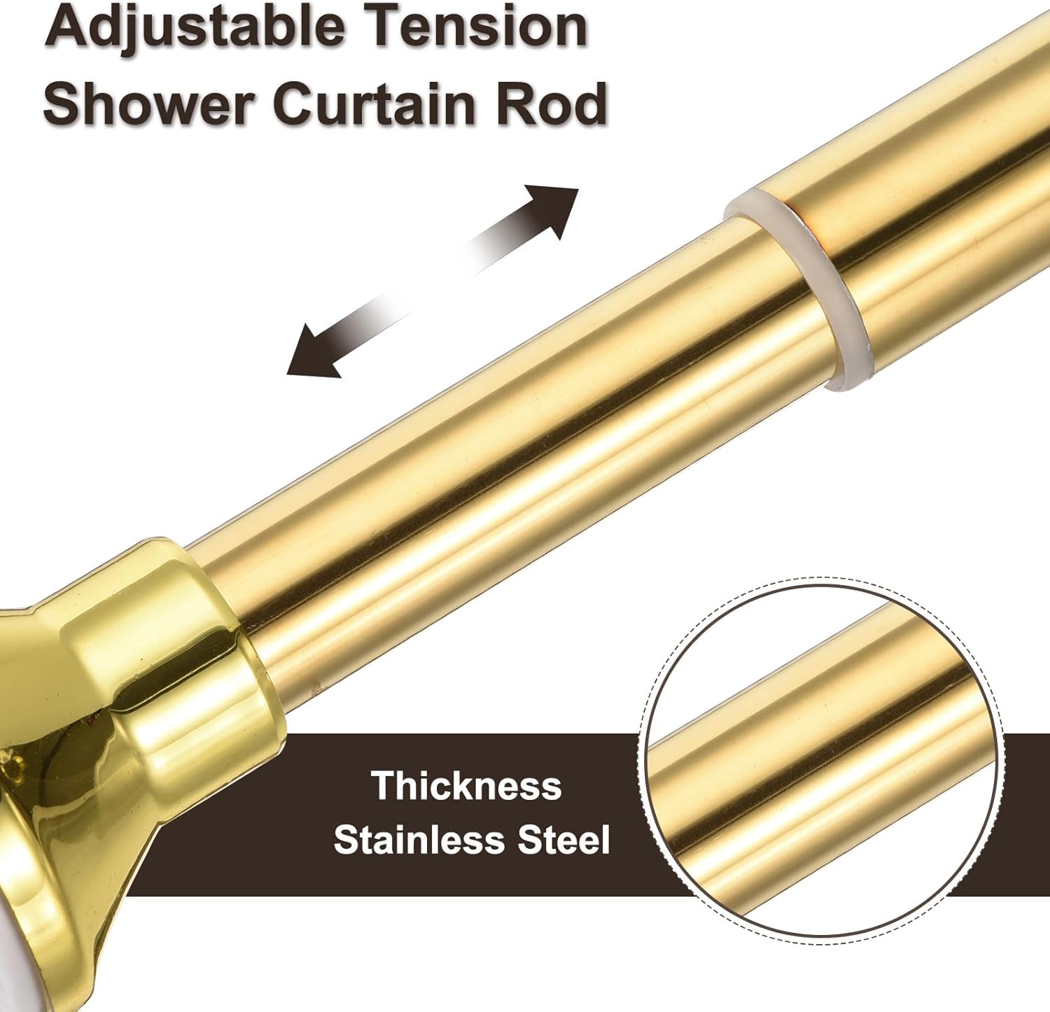 Spring Tension Shower Curtain Rod 70-120cm Adjustable with Rings Gold