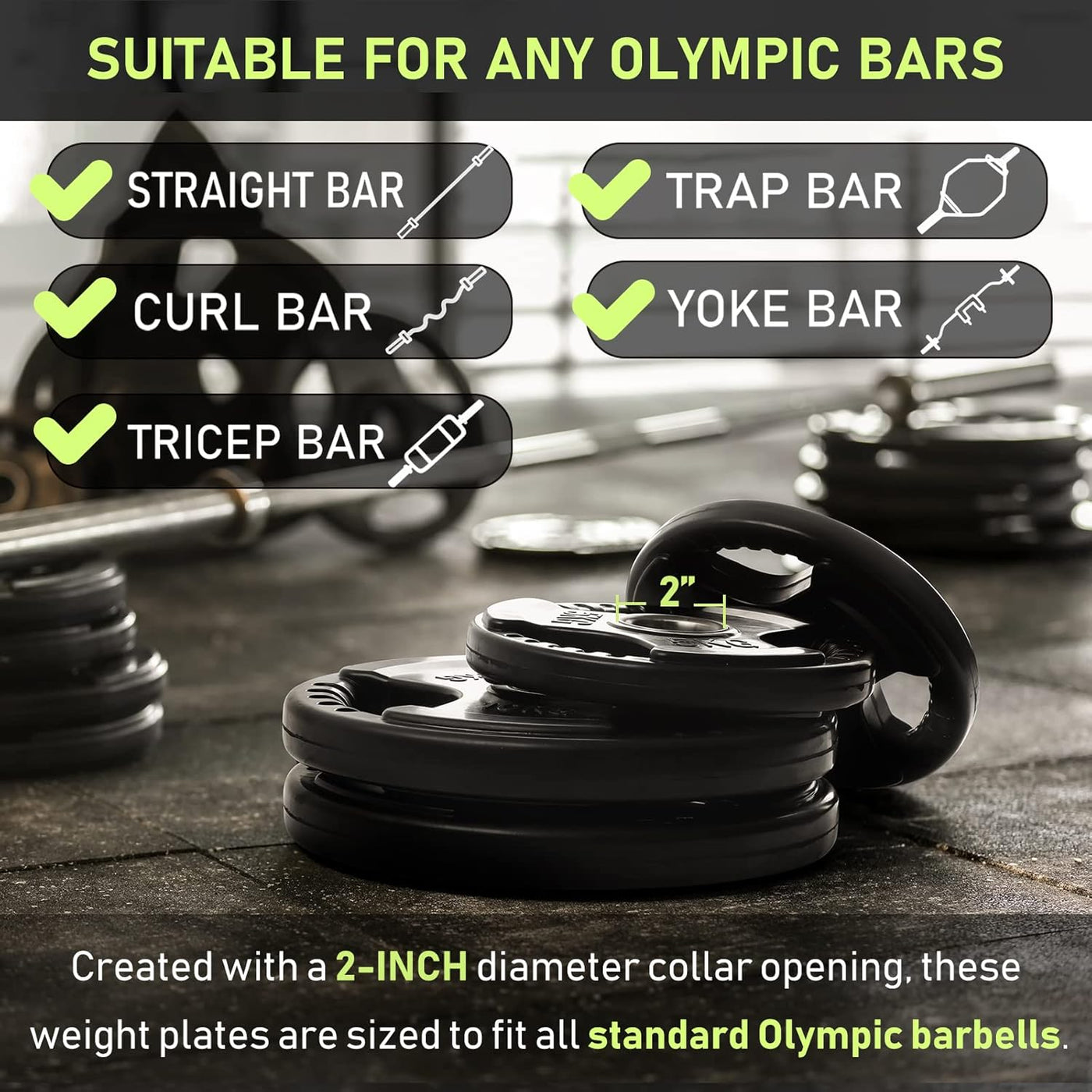 PhysKcal 2x10kg Olympic Weight Plates, Rubber Coated with 2'' Tri-Grip Design