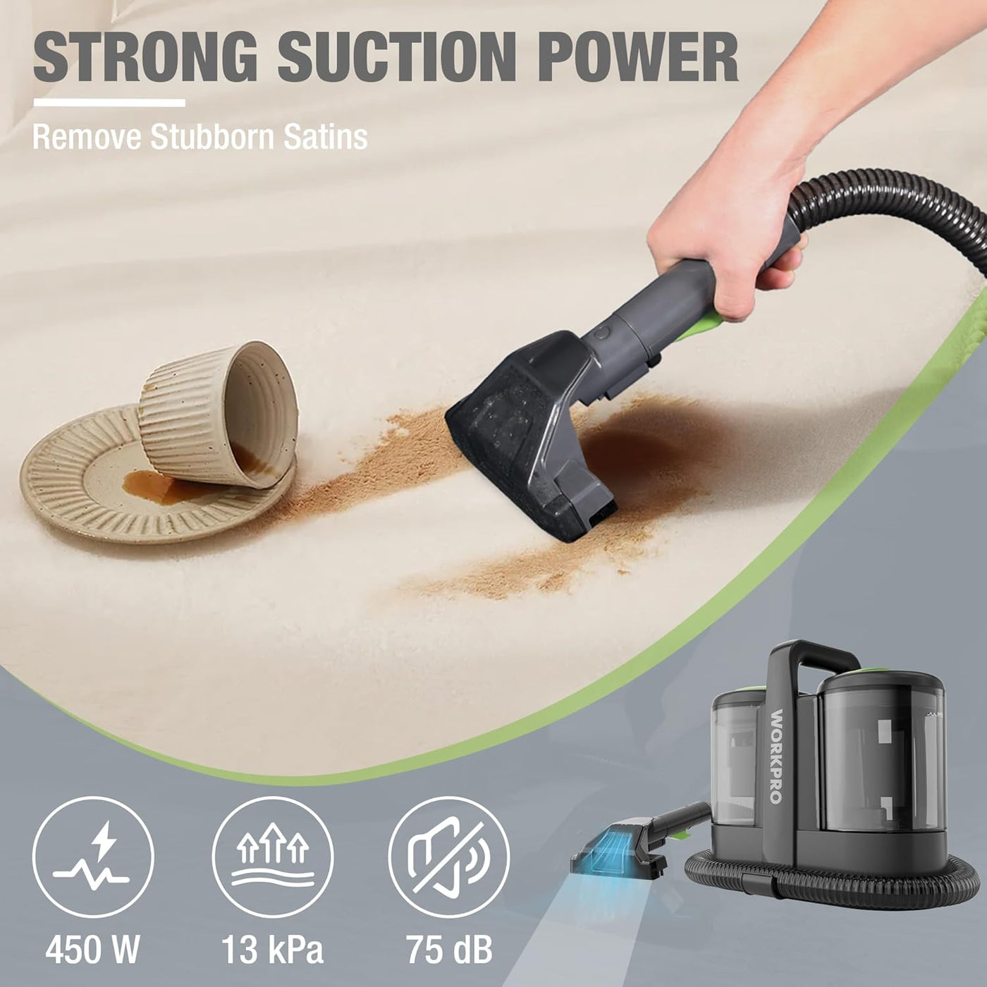 WORKPRO Portable 450W Spot Cleaner for Carpet, Upholstery & Car Interiors