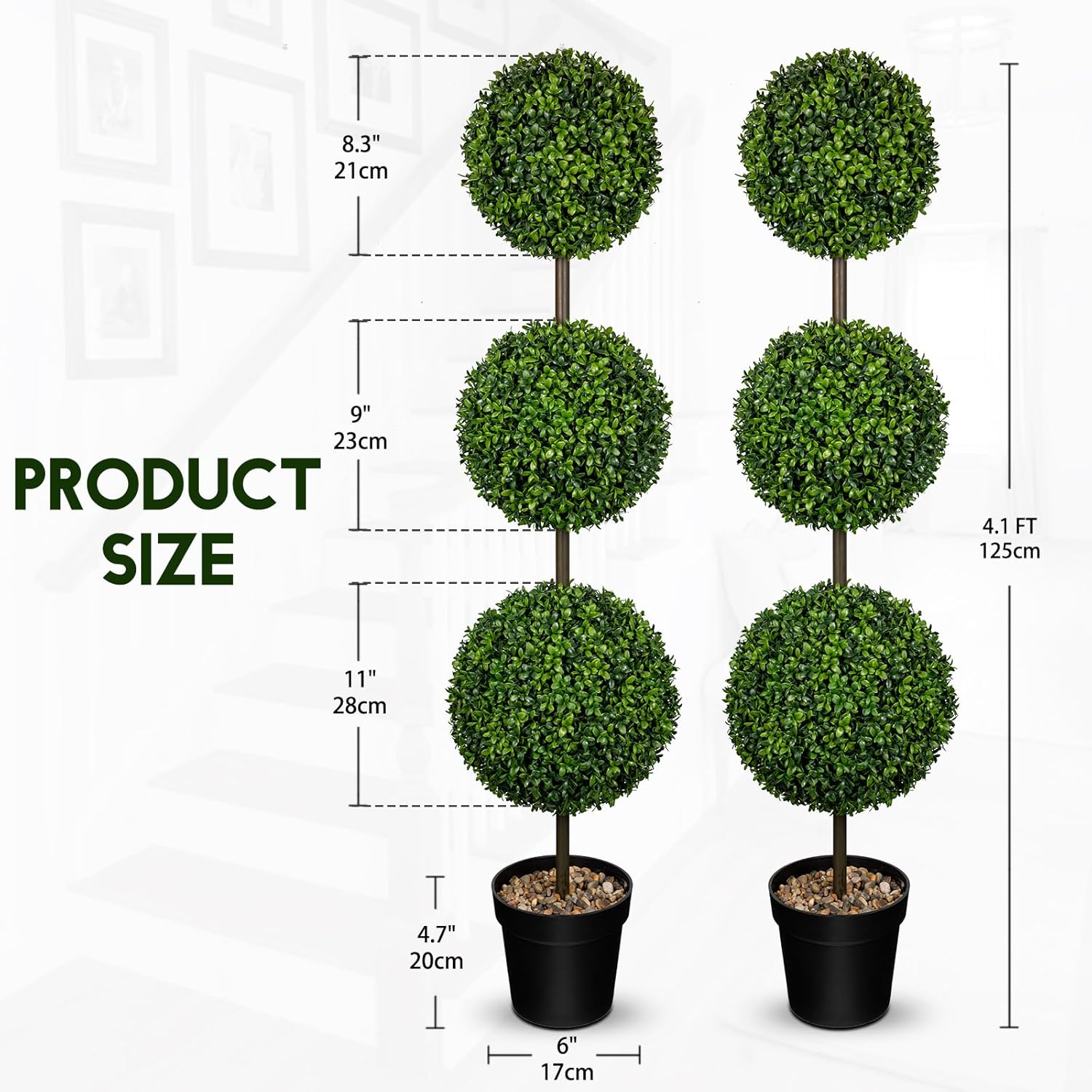 Artificial Topiary Tree Outdoor 4FT Fake Plant Ball Pot Indoor Decor Hollyone