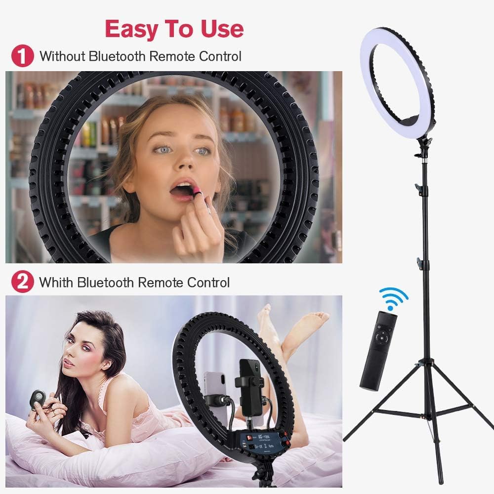 EOTO 18'' LED Ring Light w/ Tripod Dimmable Makeup Light for Studio & Vlog CRI 90