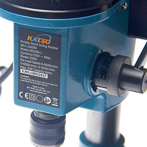 KATSU 100W Mini Bench Drill Press - Adjustable Speed, 6mm Chuck & Handle Lock