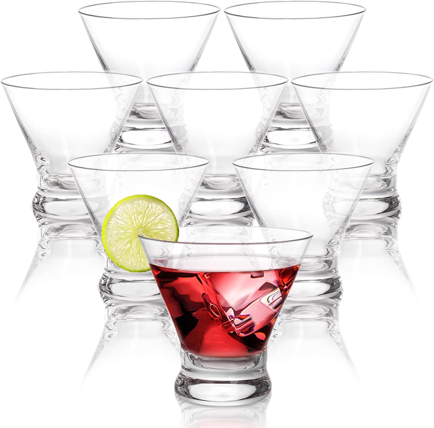 DEAYOU 8 Pack Stemless Martini Glasses, 8oz Cocktail Set for Drinks & Parties