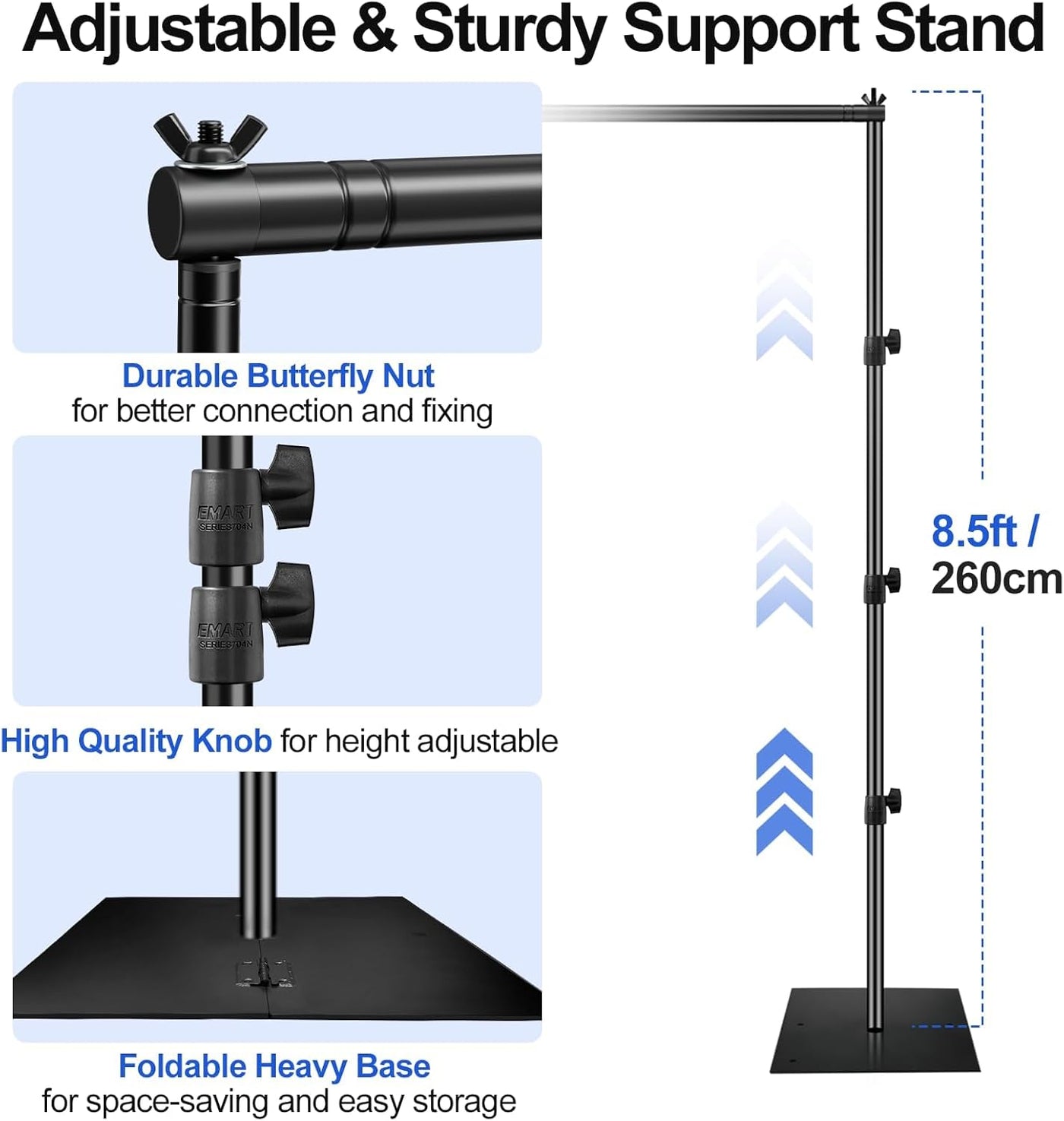 EMART Heavy Duty Backdrop Stand, 10x10ft, Adjustable, Steel Base, Black