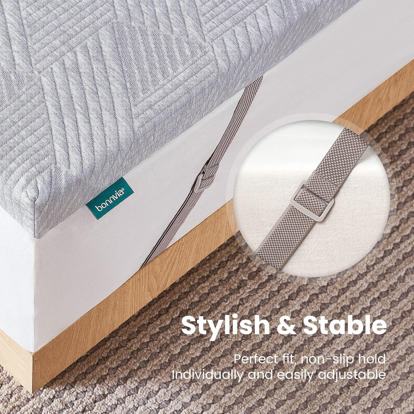 Mattress with a strap system on a bed frame, featuring the brand 'Bunk Bed'.