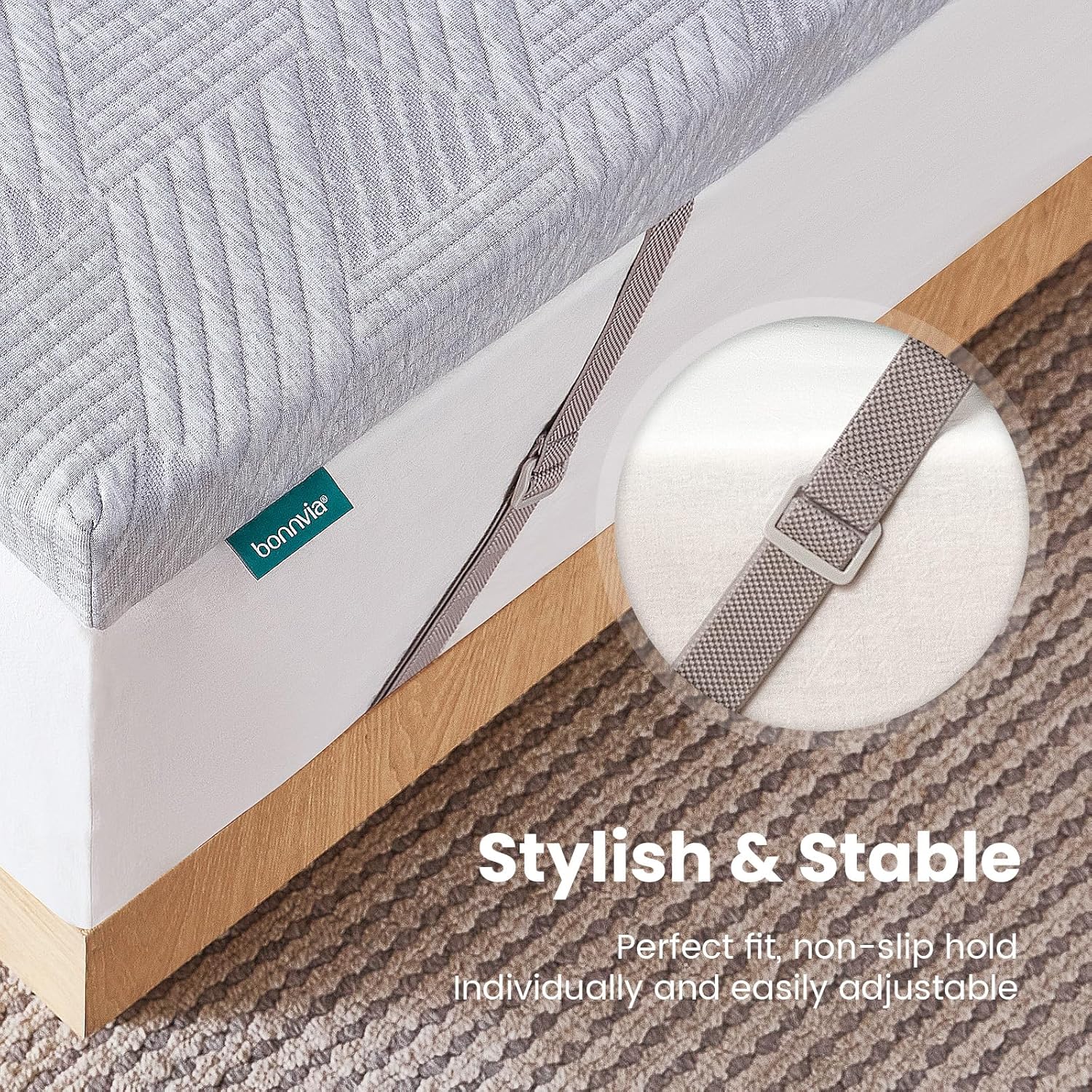 Mattress with a strap system on a bed frame, featuring the brand 'Bunk Bed'.