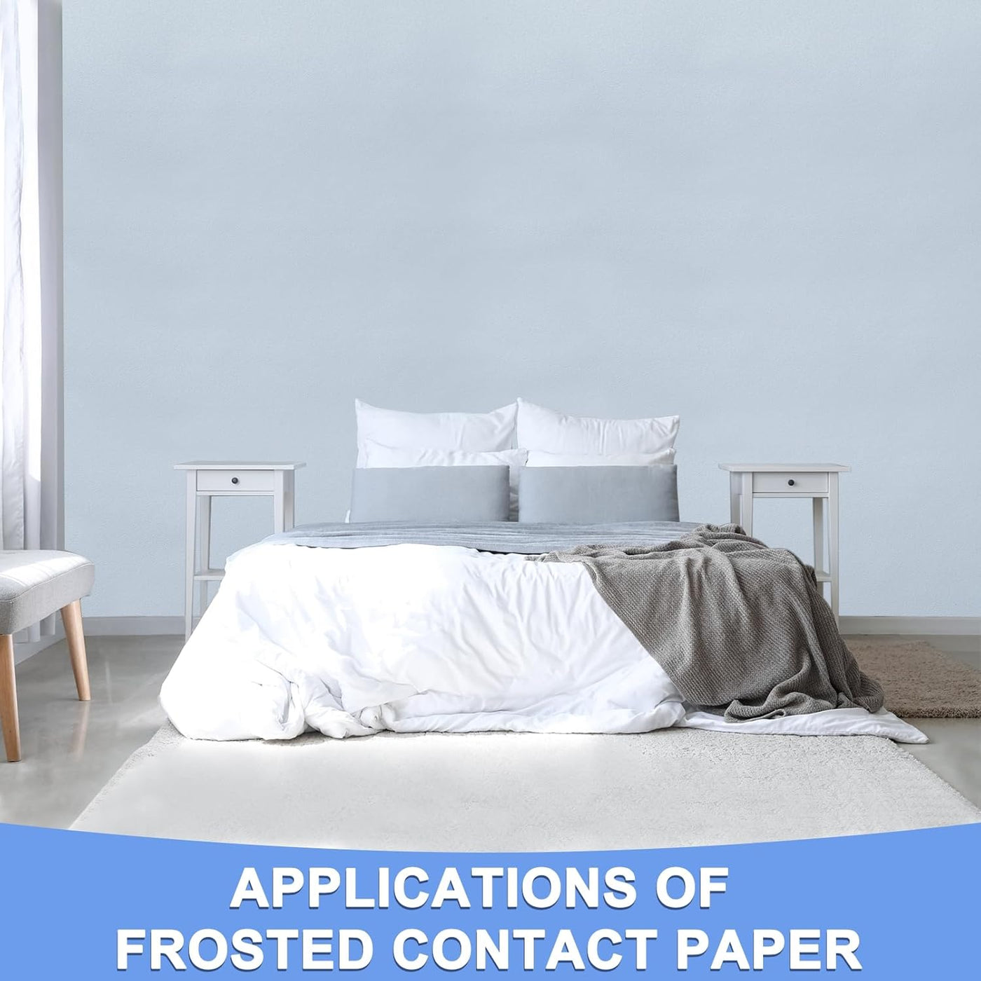 Light Blue Frosted Contact Paper 47x394in Peel Stick Waterproof PVC