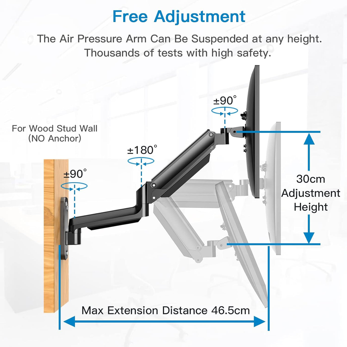 HUANUO 17–32" Monitor Wall Mount, Gas Spring Arm, VESA 75/100