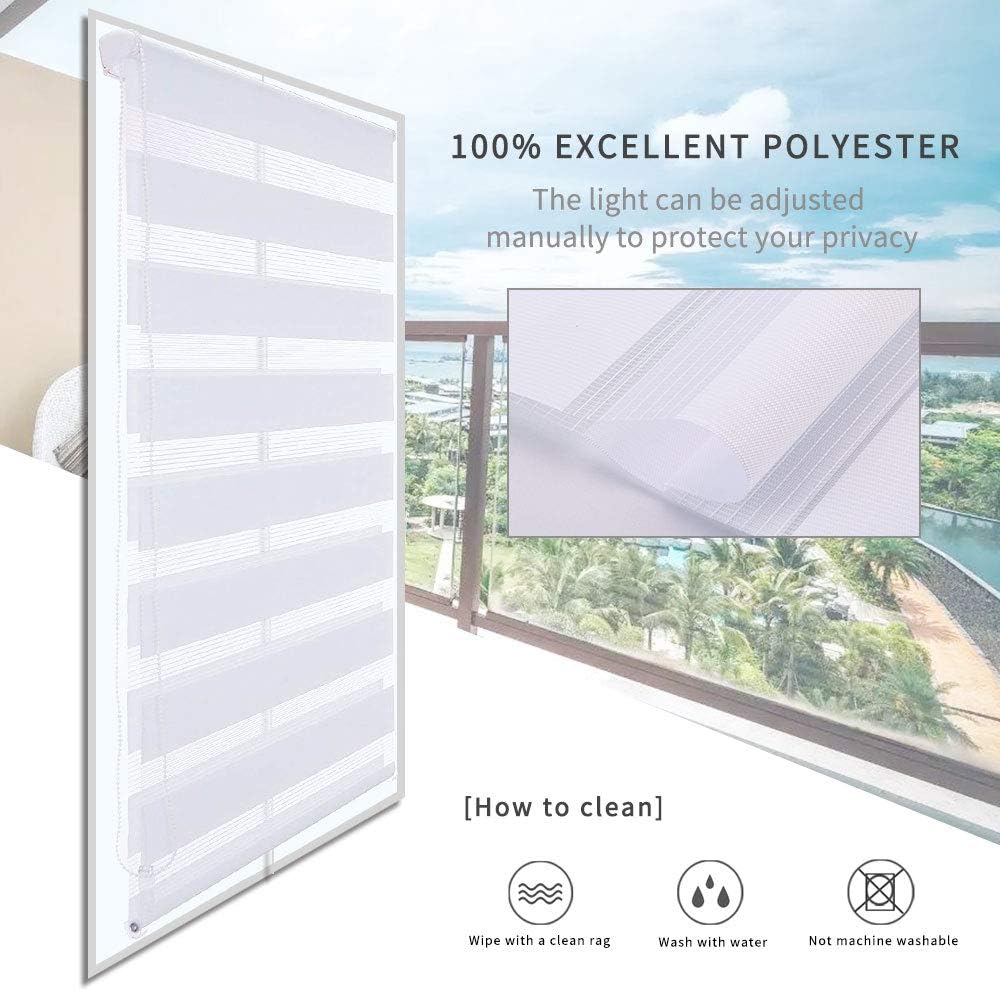 Zebra Roller Blind Day Night Curtain 2 Pack Easy Fix 105x150cm White SMONTER