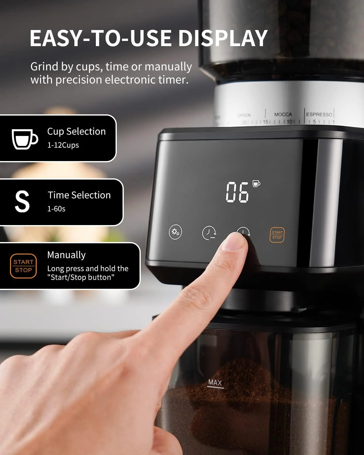 Conical Burr Coffee Grinder Electric 51 Settings Timer Touchscreen SHARDOR Coffee