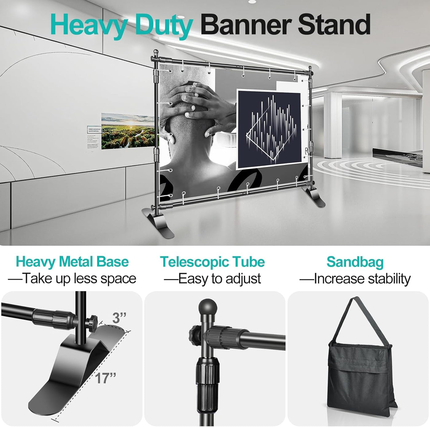 EMART 10x8ft Adjustable Photo Backdrop Banner Stand Heavy Duty Frame Kit