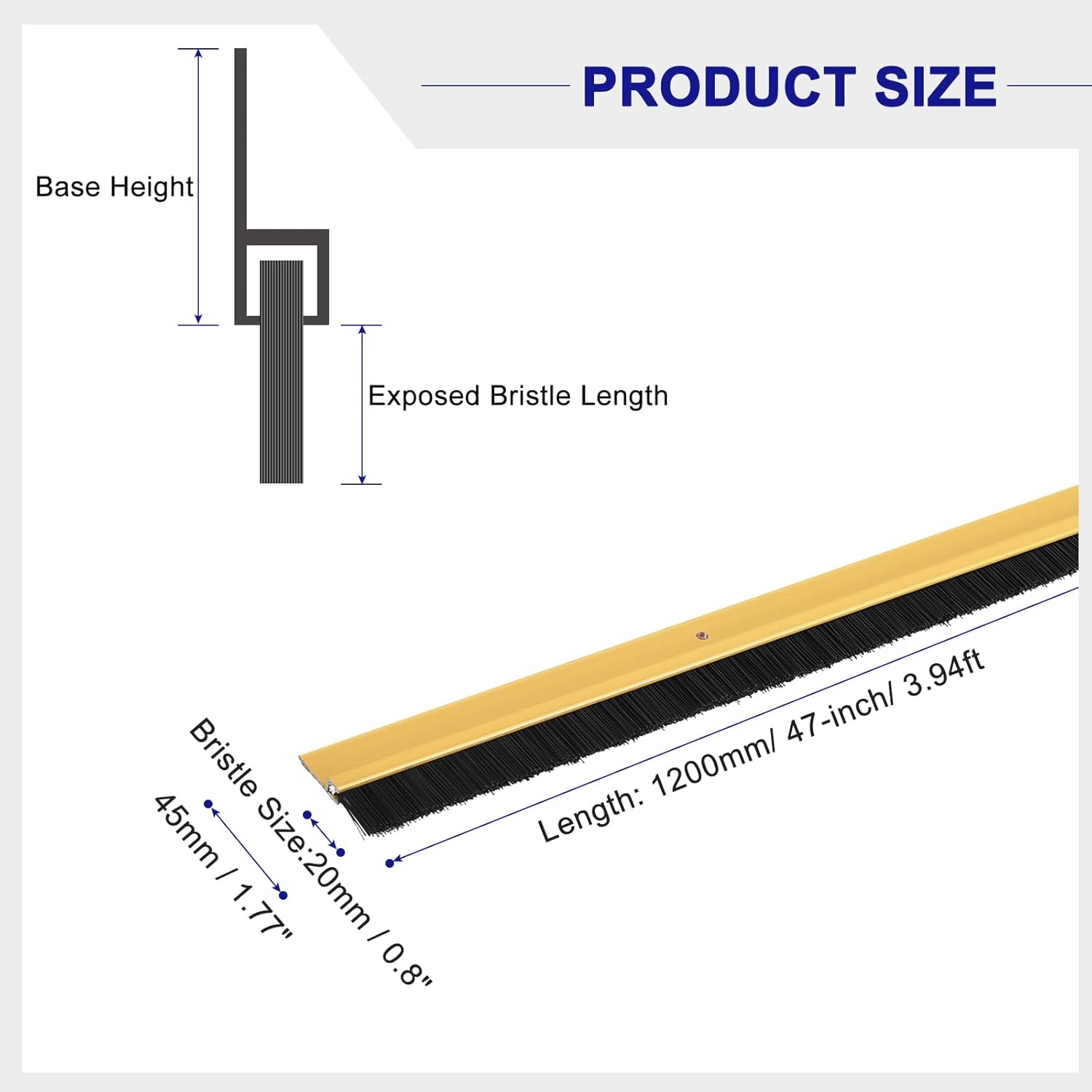 Measurement chart for a brush with labeled dimensions on a white background