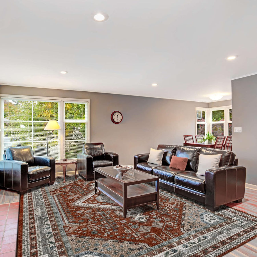 Washable Area Rug 152x213cm Persian Non Slip Non Shedding Red Blue Vernal