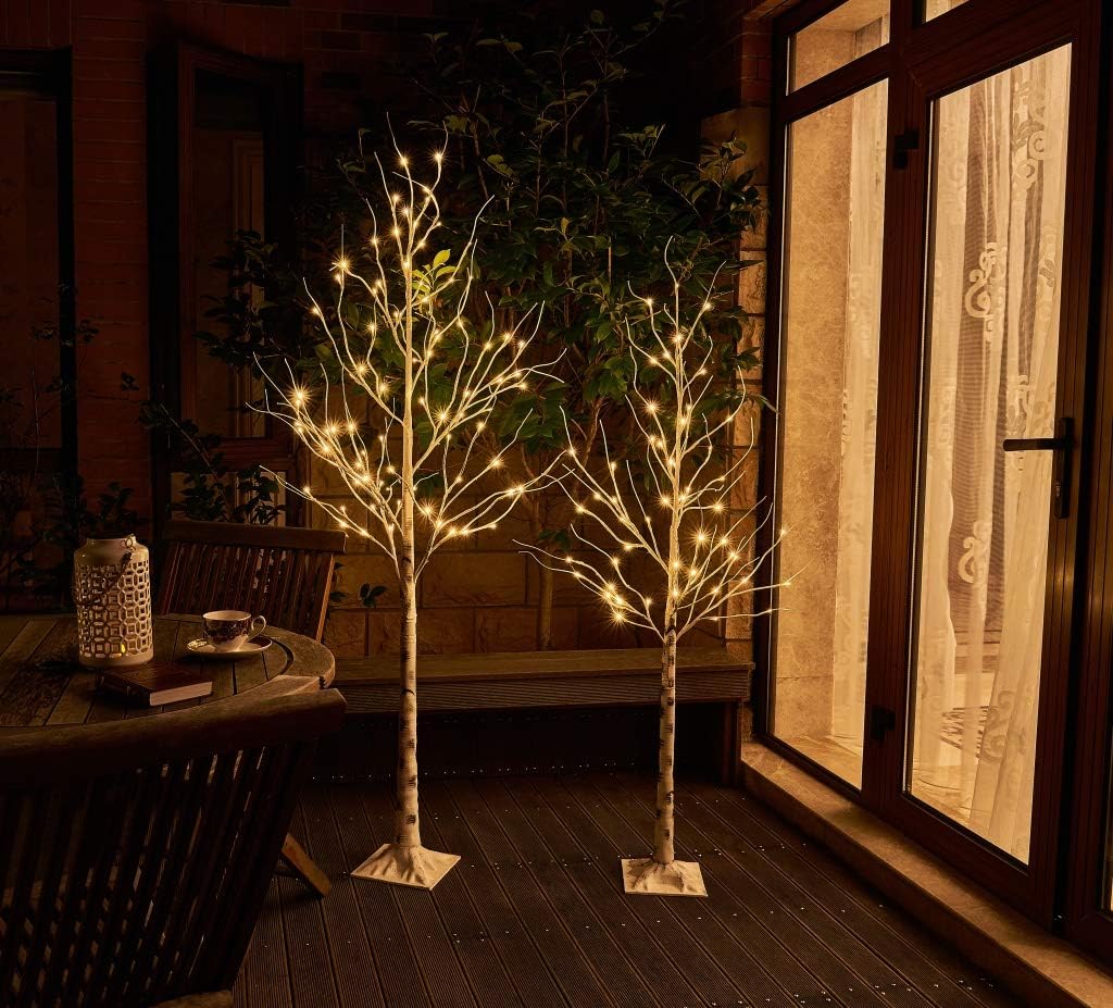 EAMBRITE White Christmas Twig Trees Set 6FT, 5FT - Warm White LEDs, Timer