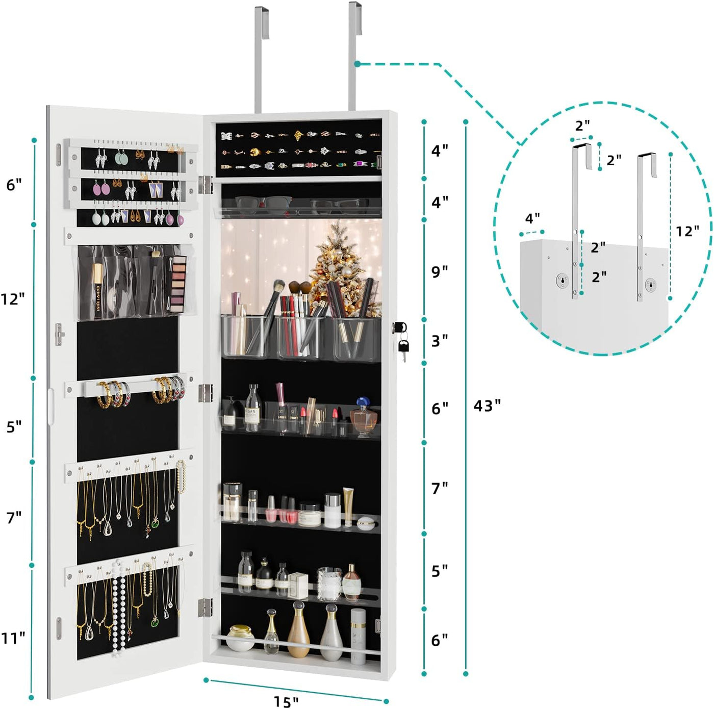 Jewelry Organizer Mirror Wardrobe Wall Mounted Door Hanging Lockable Dripex