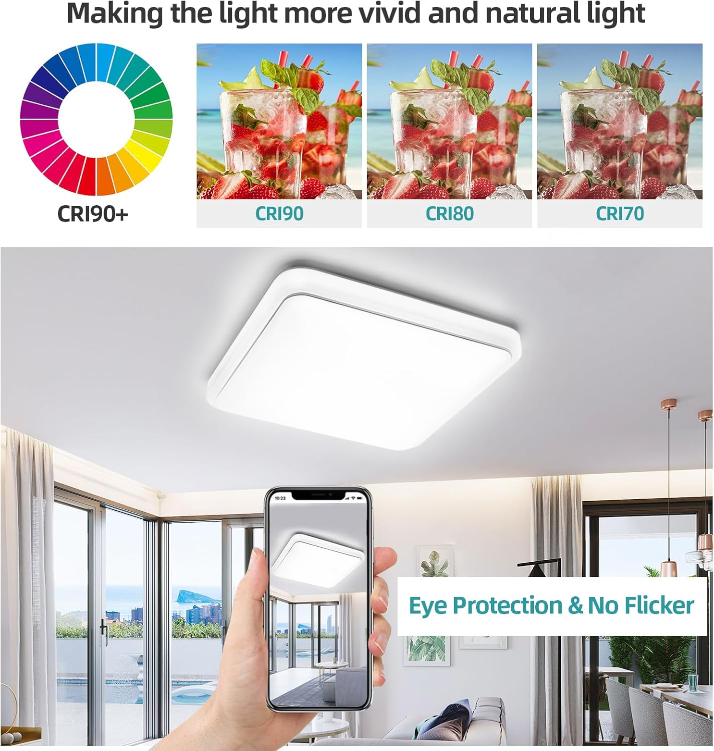 72W Modern 48cm LED Ceiling Light Square 6000K Daylight Flush Mount Lamp
