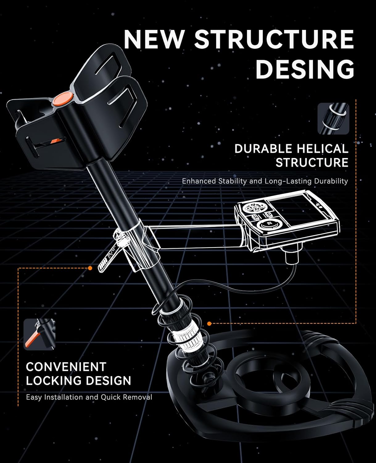 Steering column with new structure design features on a black background