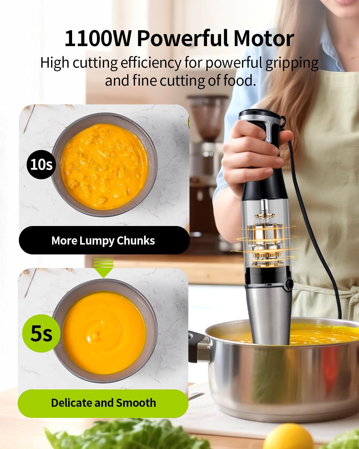 Shardor Hand Blender 3 in 1 1200W 20 Speed Turbo Stick with Whisk Dough Hooks