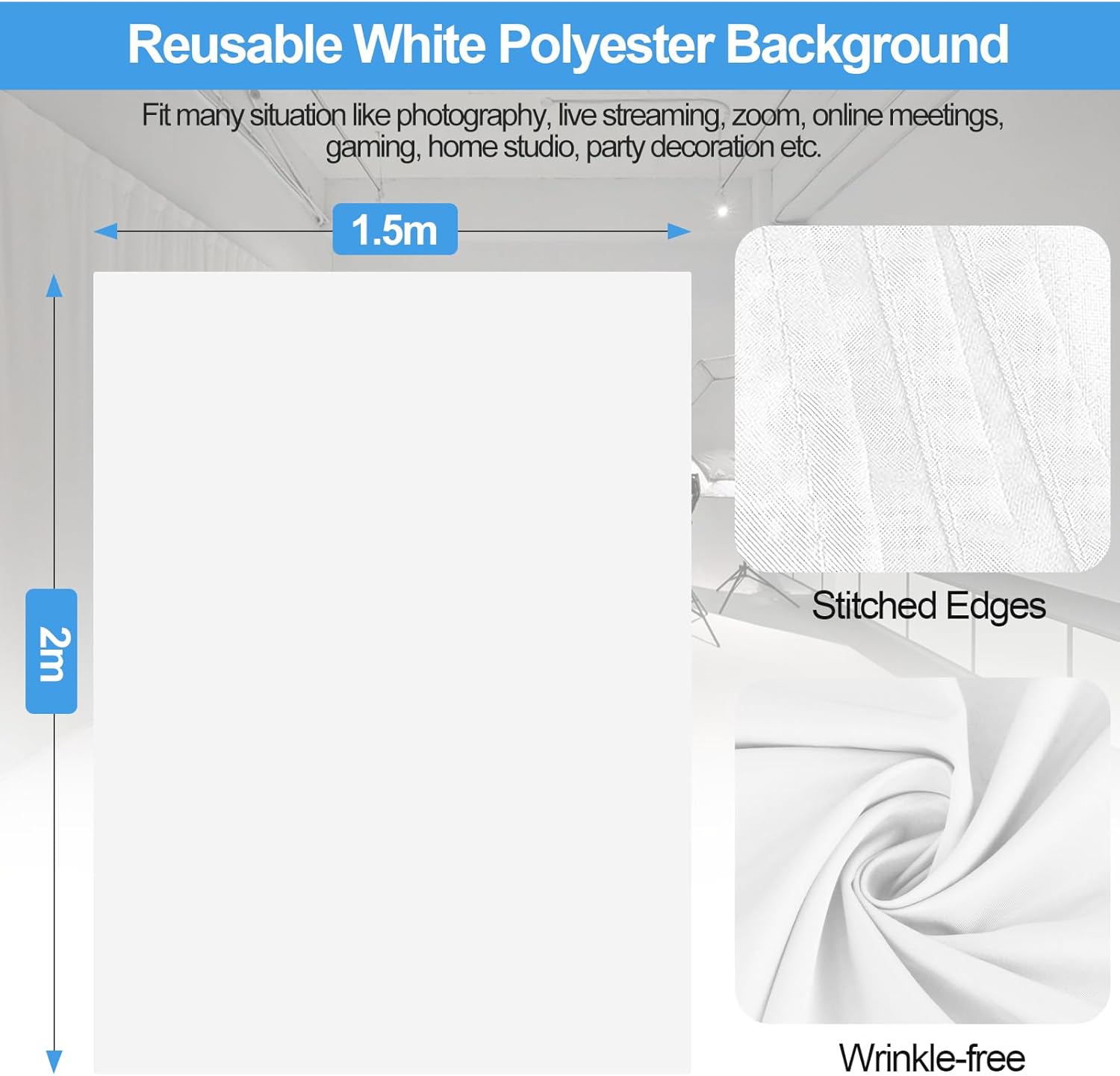 White Backdrop 1.5x2m with Adjustable 2x2m Frame Stand Kit for Studio EMART