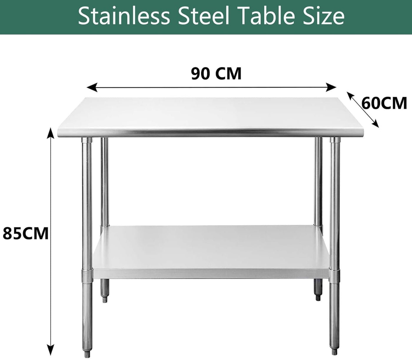 Stainless Steel Kitchen Work Table with Undershelf 90x60x85cm 250KG Nisorpa