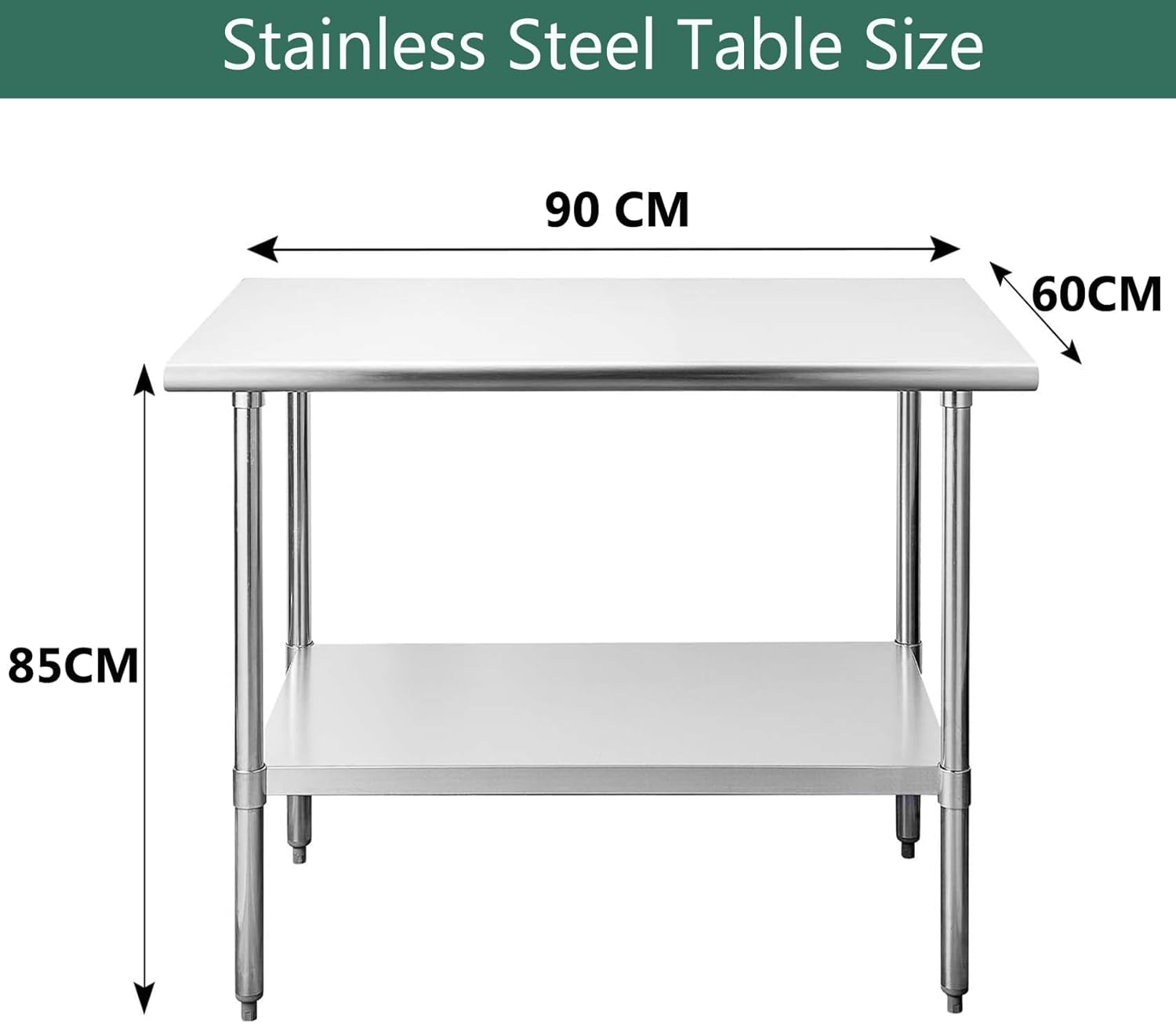 Stainless Steel Kitchen Work Table with Undershelf 90x60x85cm 250KG Nisorpa