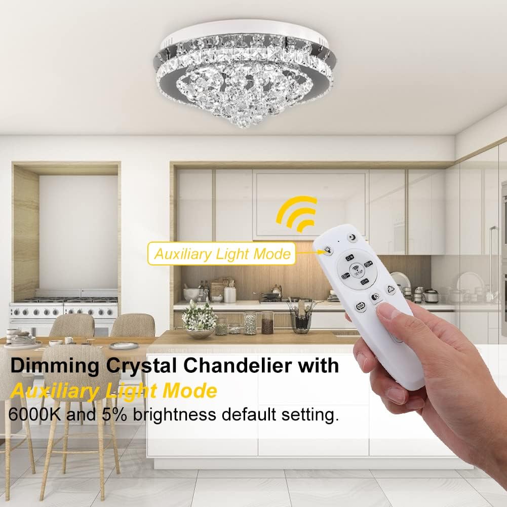 36W Dimmable Crystal LED Ceiling Light 40cm with Remote, 3000K-6000K