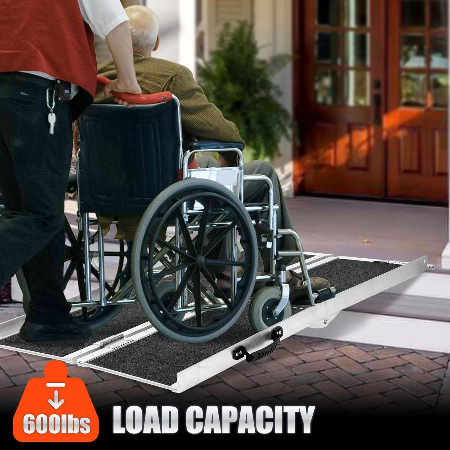 EasyVibe 4 Ft x 2.45 Ft Aluminum Wheelchair Ramp, Multi-Fold, Anti-Slip, Portable