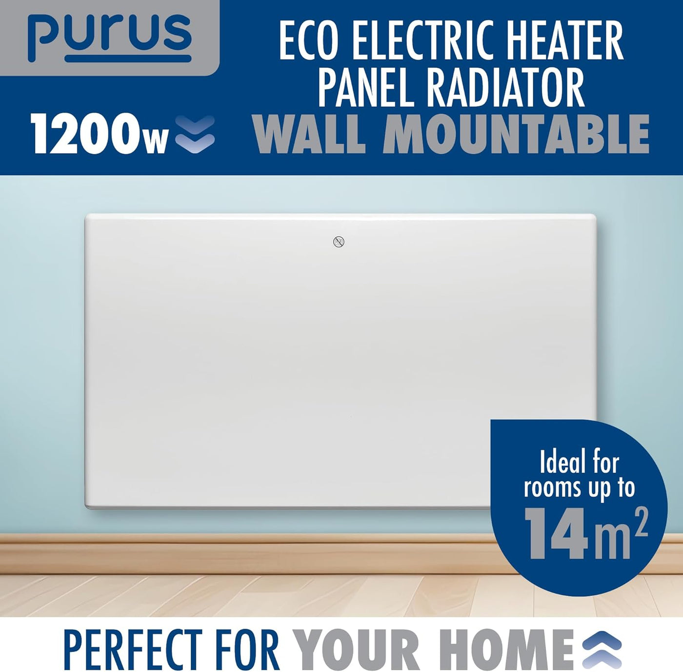 1200W White Electric Radiator Heater with Thermostat Wall Mounted Purus