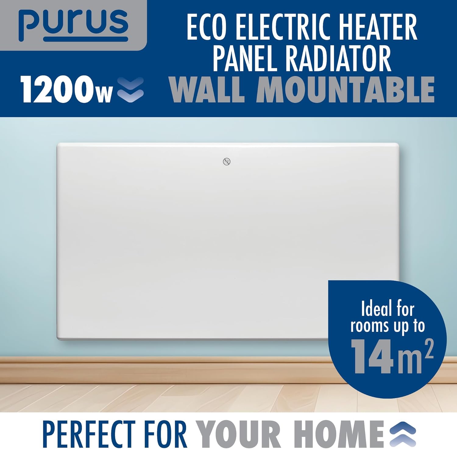 1200W White Electric Radiator Heater with Thermostat Wall Mounted Purus