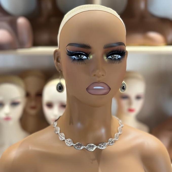 Mannequin Head with Shoulders PVC Wig Stand Bust for Hat Wigs Display