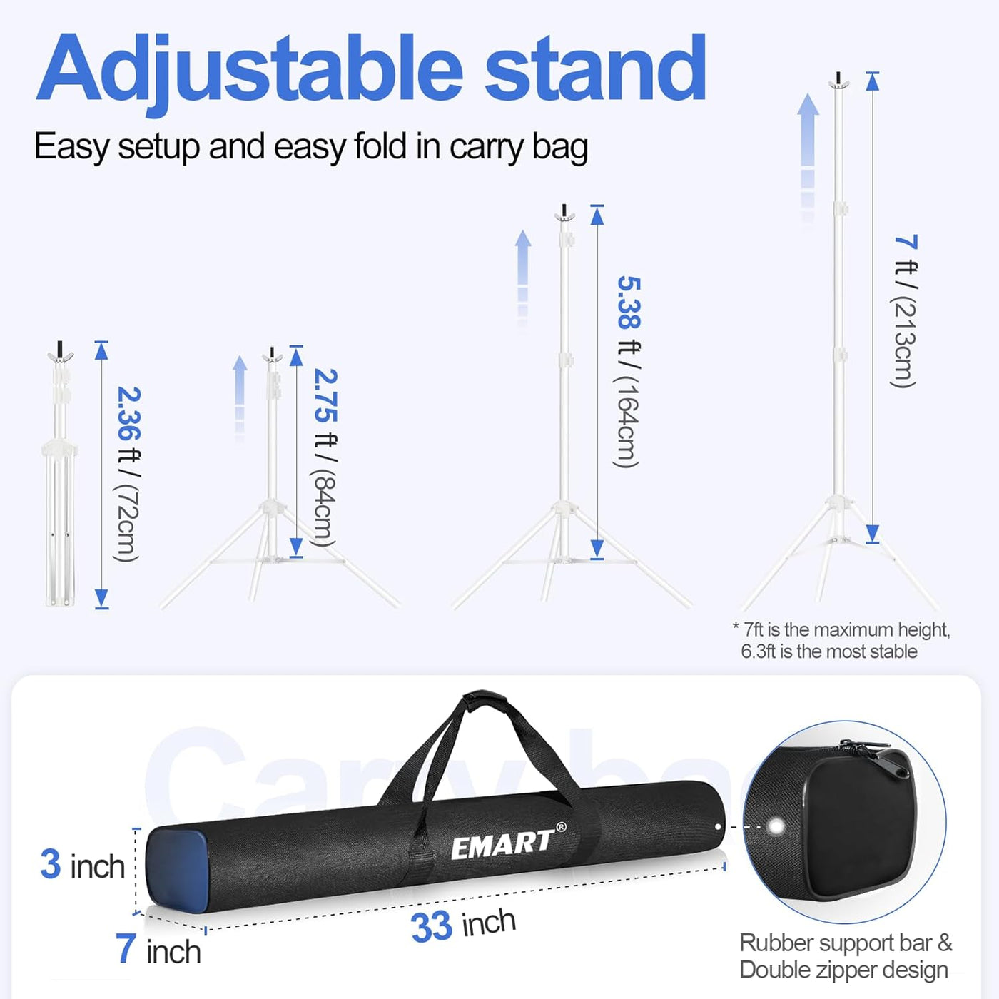 EMART 2x3m Backdrop Stand Kit – Adjustable Photo Support with Bag, White